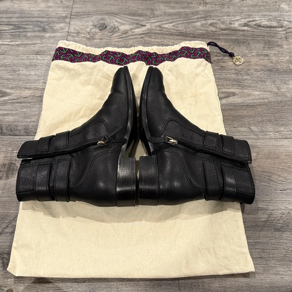 Tory Burch Gemini Black Leather Ankle Boots Size 6.5 Women’s
